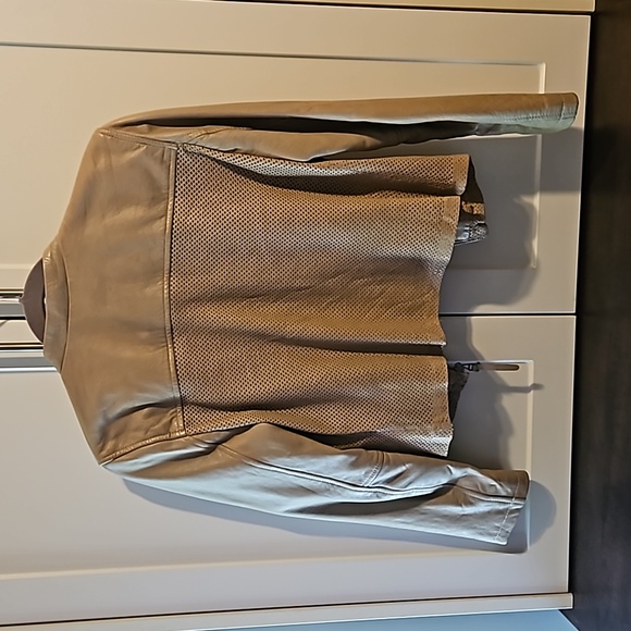 BanoeeMee leather jacket, cropped length, coffee color, small cutouts in body - Picture 3 of 8